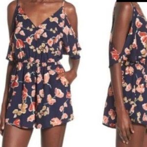 ASTR cold shoulder floral romper in navy